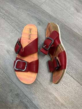 Josef Seibel Burgundy Double Buckle Slide Sandals size 40